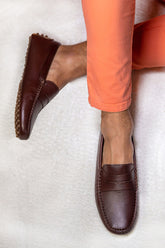 CALVI – Mocassins Bride Cuir – Homme – Moka